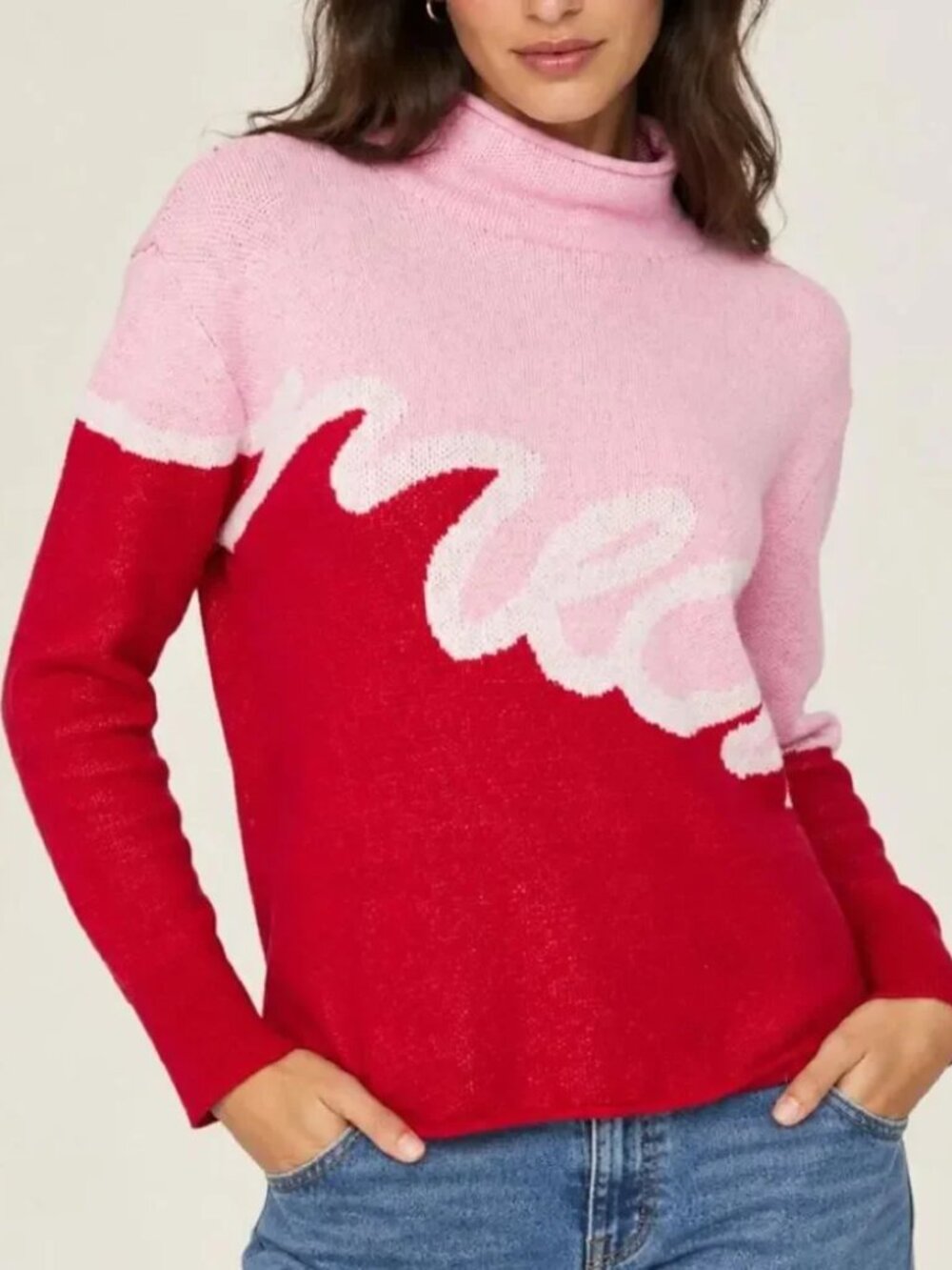 Rachel Antonoff Hazel Meow Sweater Pink Red Whimsical eclectic fun cozy Fall M L